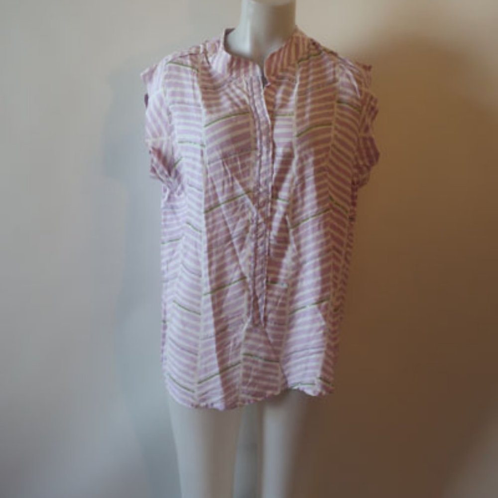 *NWT Womens Skemo Retro Shirt Lilac White Striped Beaded Shirt Top M